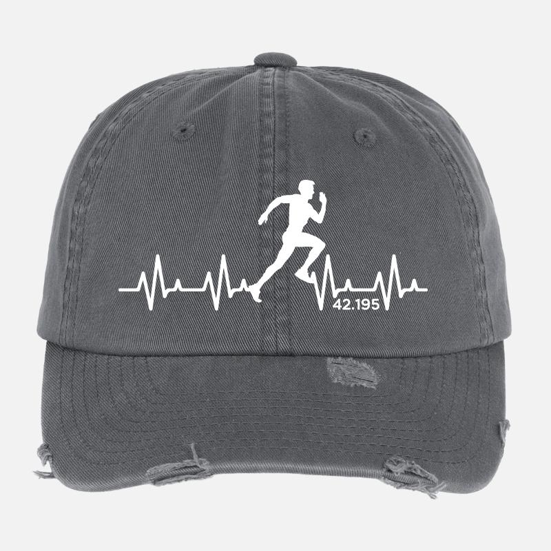 Marathon 42.195 Heartbeat Pulse Coureur de course Casquette vintage effet usé Flexfit