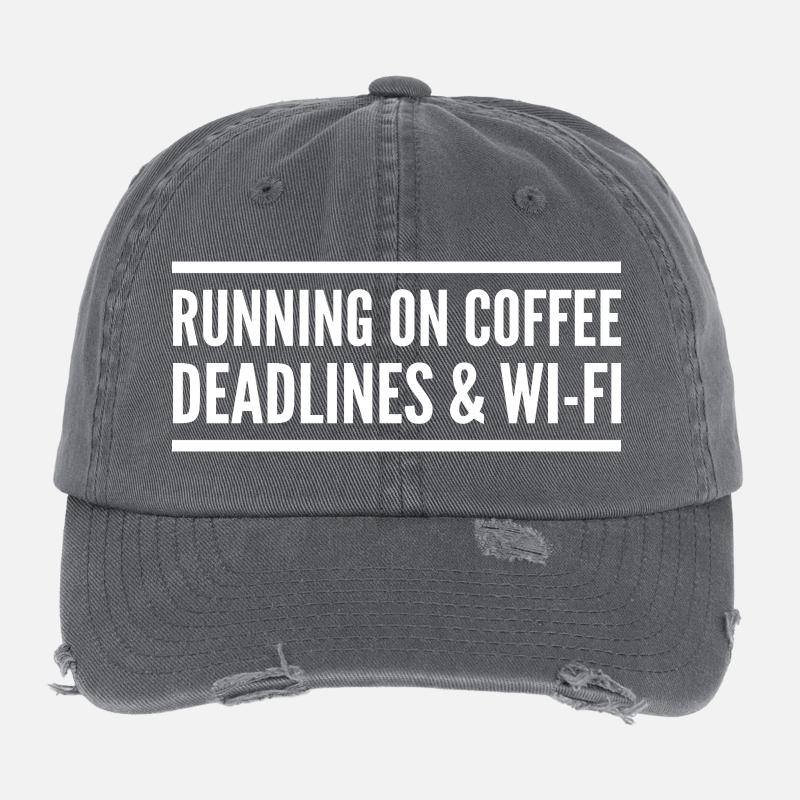 Propulsé par café, délais et Wi-Fi Casquette vintage effet usé Flexfit