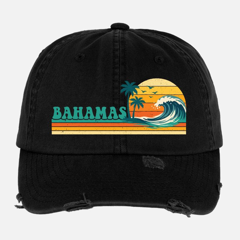 Bahamas Retro Spring Break Cruise Tropical Vibes Flexfit Vintage Destroyed Cap