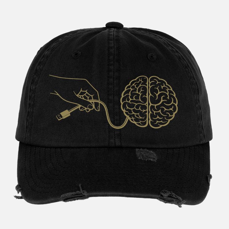 Brain Head Cable Connector Artificial Intelligence Flexfit Vintage Destroyed Cap