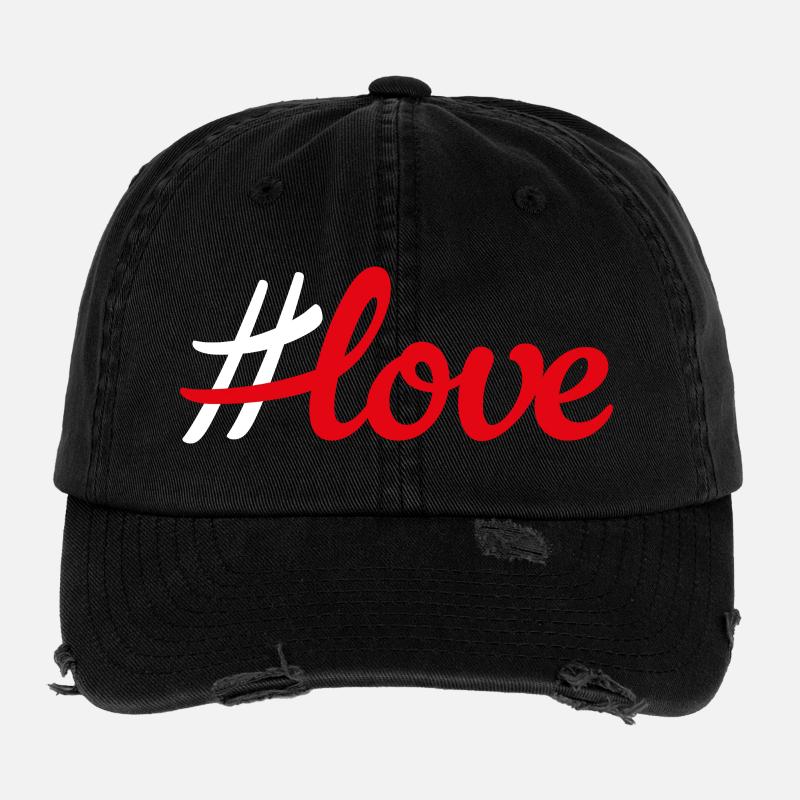 Hashtag Rouge Amour Écriture Minimaliste Casquette vintage effet usé Flexfit