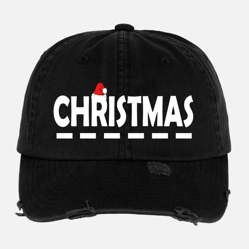 Christmas with red santa hat - Low Profile Destroyed Cap - black