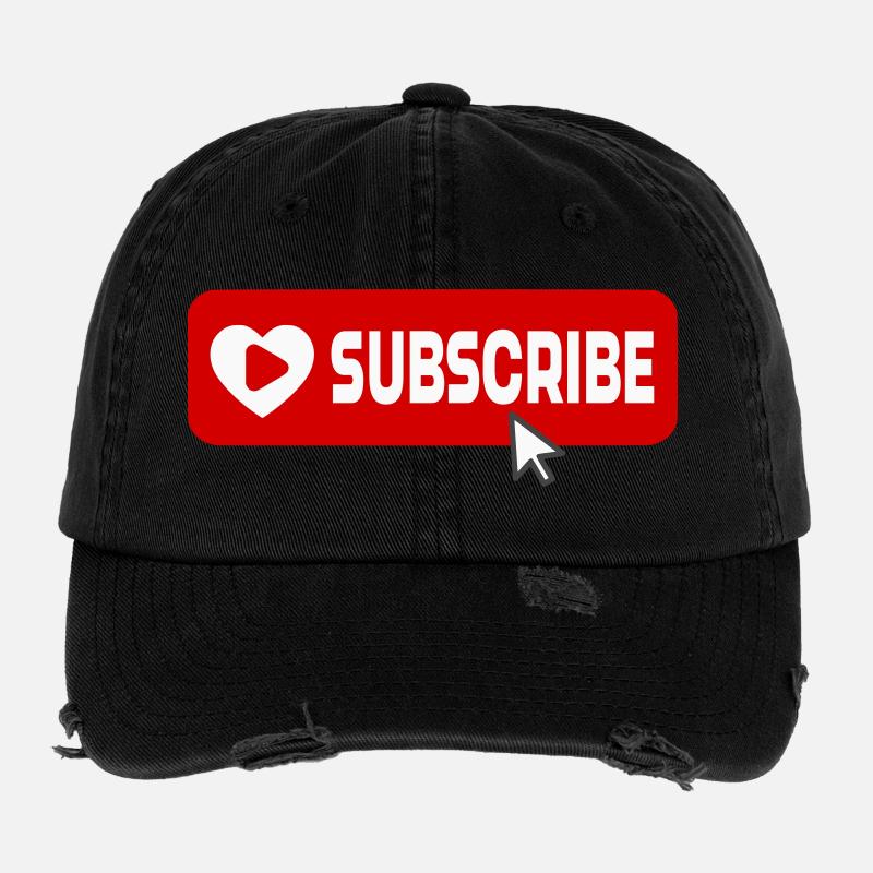 Fabulous YouTube Channel Subscribe Button Icon Flexfit Vintage Destroyed Cap