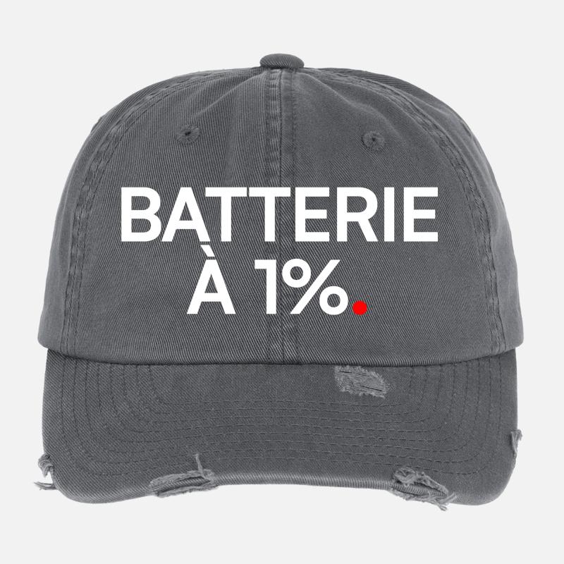 Batterie bei 1 % Humor-Müdigkeitsarbeit Flexfit Vintage Destroyed Cap