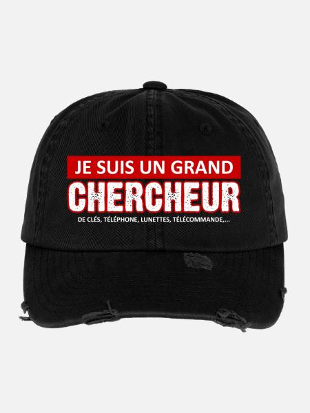 je suis un grand chercheur - Casquette vintage effet usé Flexfit - noir - Devant