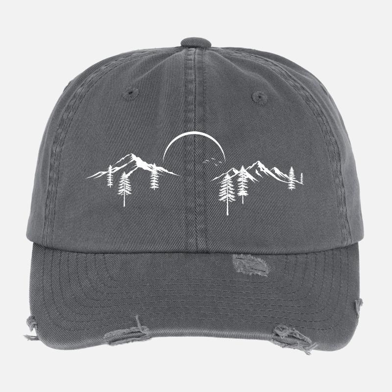 Mondbeschienene Bergwald-Silhouette Flexfit Vintage Destroyed Cap