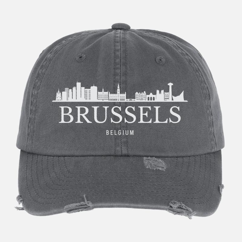 Brussels skyline, Brussels Belgium Flexfit Vintage Destroyed Cap