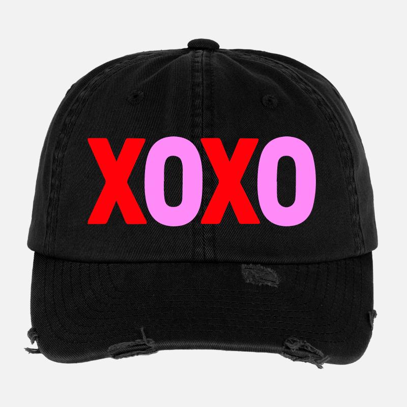 XOXO Love Valentine Textdesign - Flexfit Vintage Destroyed Cap - Schwarz