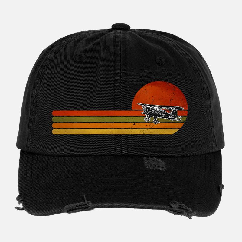 Retro Flugzeug Sunset Stripes Flexfit Vintage Destroyed Cap