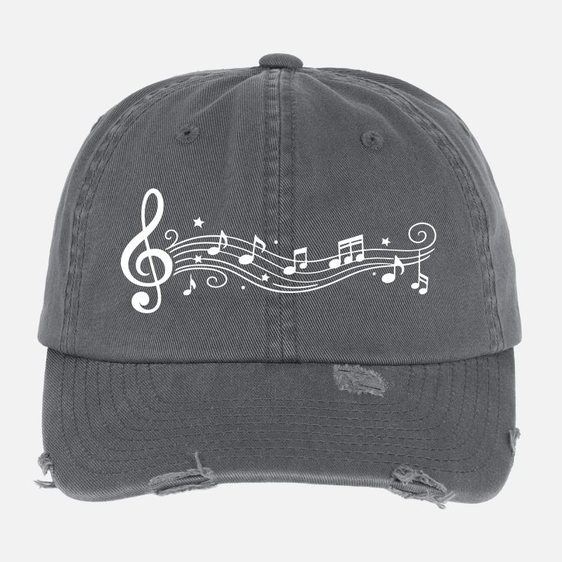 Notes musicales Clés de mélodie Casquette vintage effet usé Flexfit