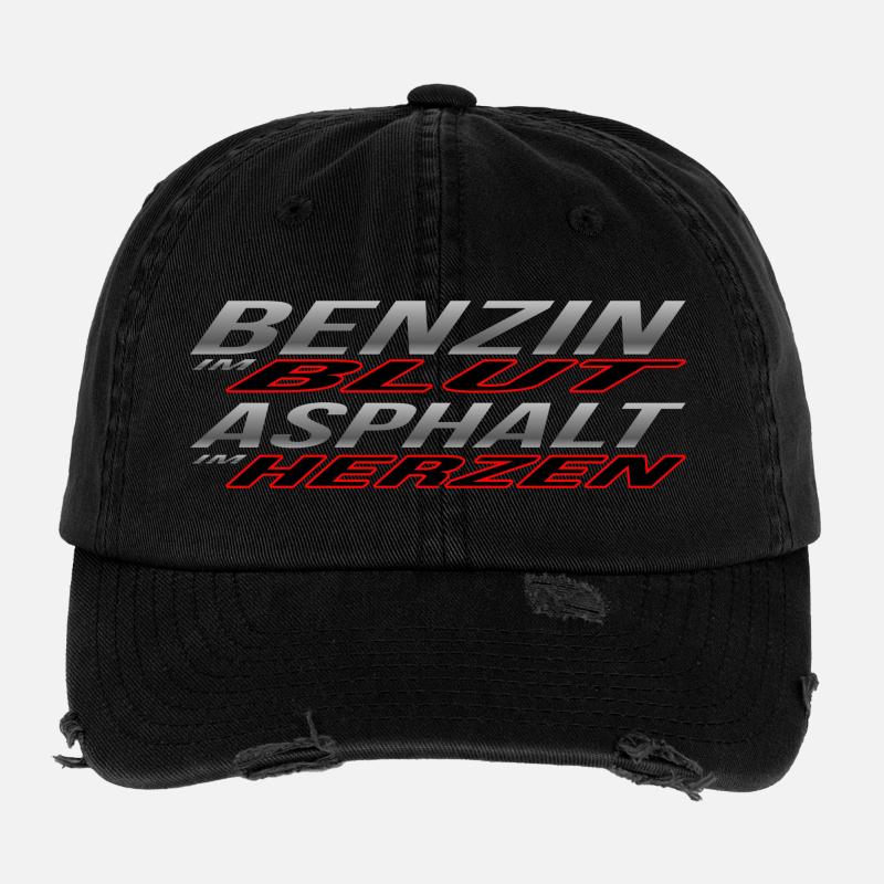 Benzin im Blut, Asphalt im Herzen Flexfit Vintage Destroyed Cap
