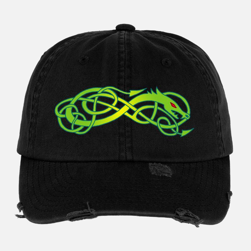 Serpent celte vert Casquette vintage effet usé Flexfit
