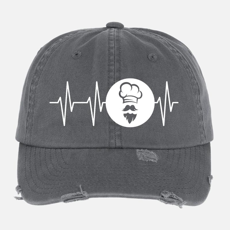 Heartbeat Bakery Baker Beard Pulse Master icon Flexfit Vintage Destroyed Cap