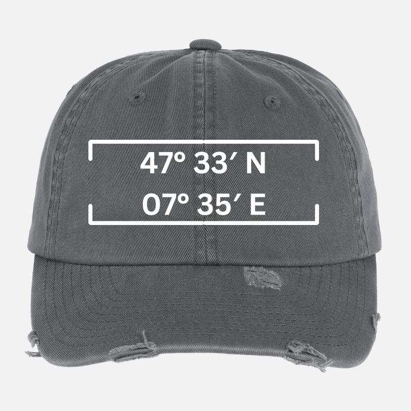 Koordinaten Basel Minimalistisch Flexfit Vintage Destroyed Cap
