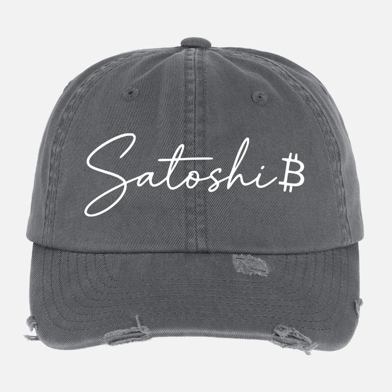 Satoshi Schriftzug Bitcoin Symbol Script Crypto Flexfit Vintage Destroyed Cap