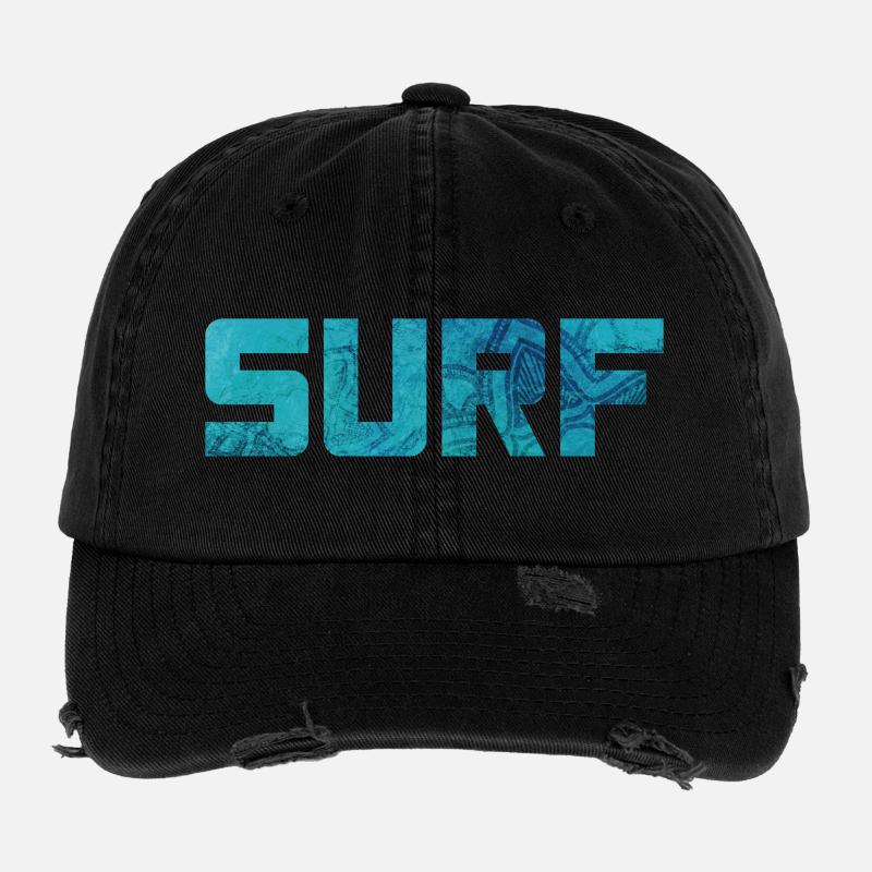 Surfing Surfer Vacation Hawaii Pattern Hobby Sea Fun Flexfit Vintage Destroyed Cap