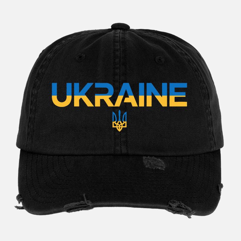Drapeau de l’Ukraine Trident Emblem Art Casquette vintage effet usé Flexfit