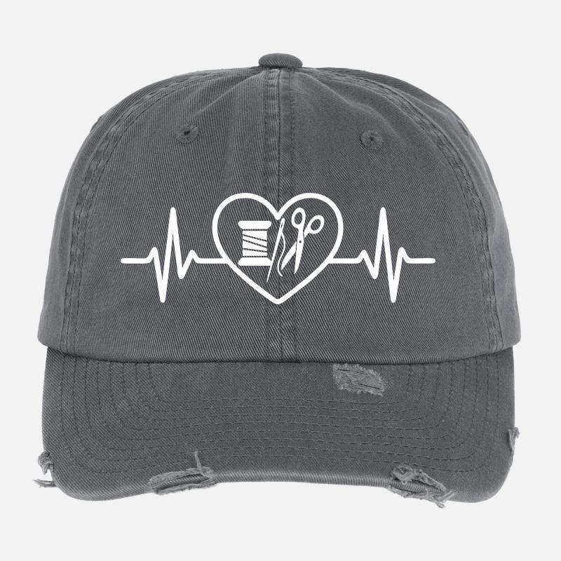 Nähgarnille Nadel Schere Herz Flexfit Vintage Destroyed Cap