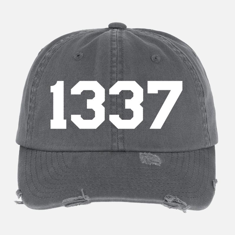 1337 – Weißes Textdesign Flexfit Vintage Destroyed Cap