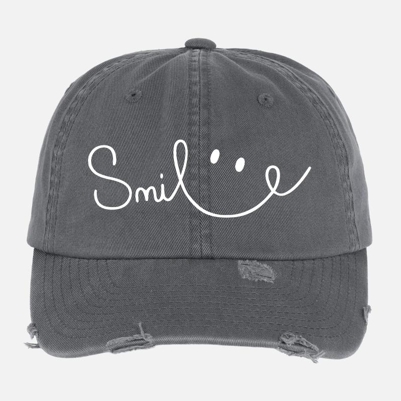 Smile Sourire Script Brush Flexfit Vintage Destroyed Cap