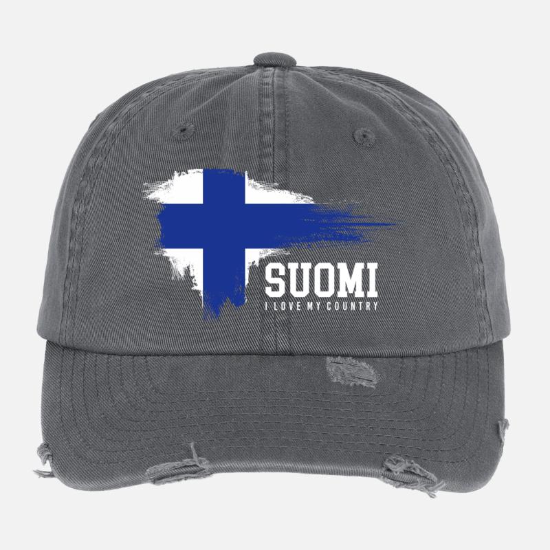 Suomi Flag Splash: Finnish Pride Flexfit Vintage Destroyed Cap