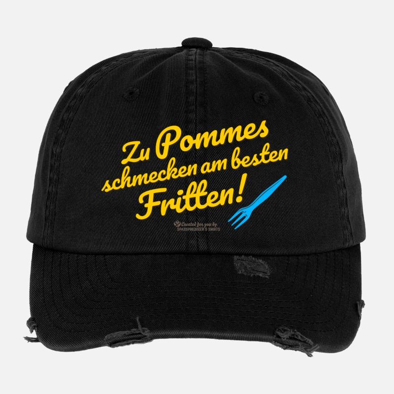 Witziges Spruchdesign mit Pommes und Frittens Flexfit Vintage Destroyed Cap