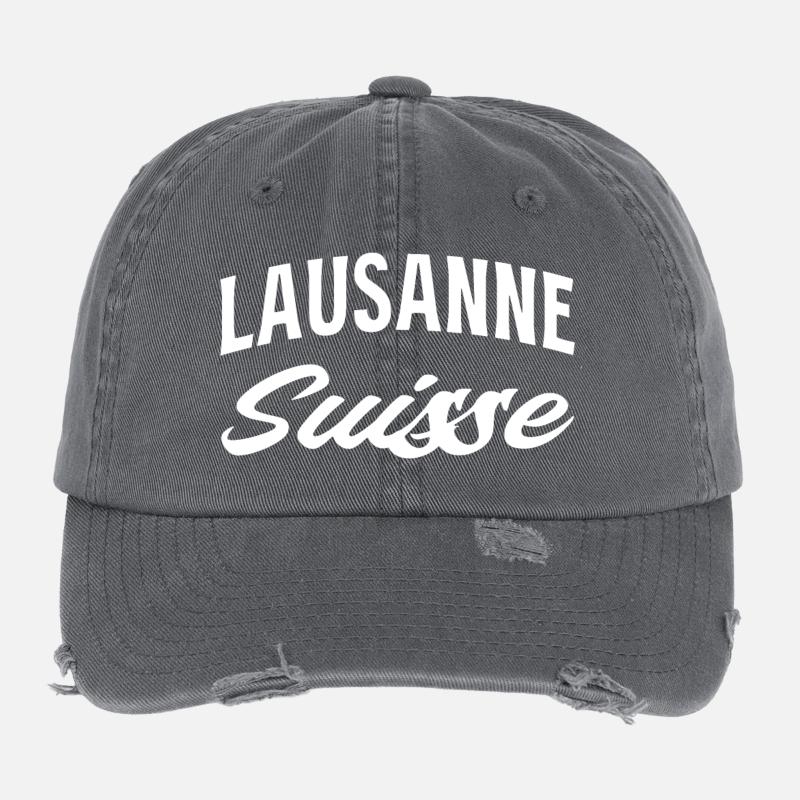 Lausanne Suisse Script Casquette vintage effet usé Flexfit