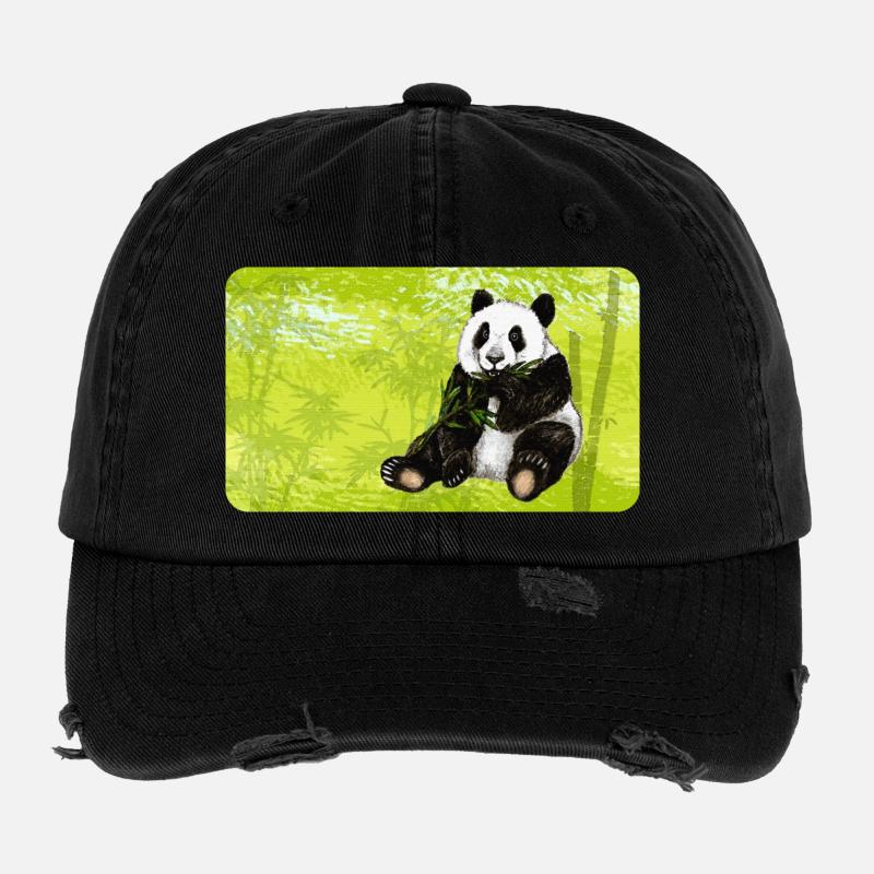 Niedlicher Panda Bär mit Bambus im Bambuswald Flexfit Vintage Destroyed Cap