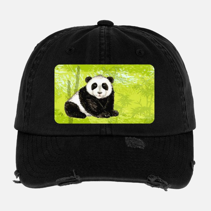 Grand Papa Panda Ours dans la forêt de bambous Casquette vintage effet usé Flexfit