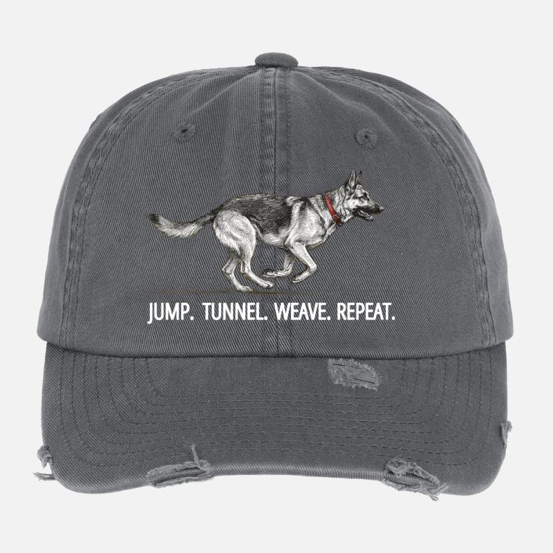 Agility Schäferhund Jump Tunnel Repeat Flexfit Vintage Destroyed Cap