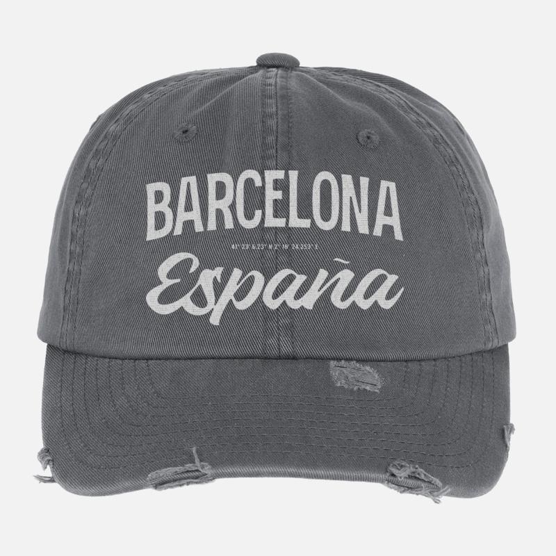 Barcelona Espana Script Design Flexfit Vintage Destroyed Cap