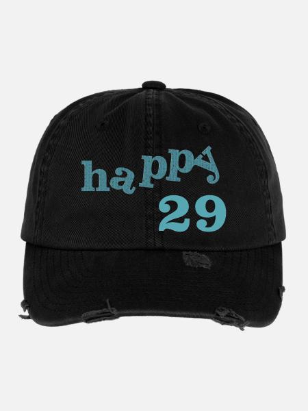 happy 29 - Flexfit Vintage Destroyed Cap - Schwarz - Vorne