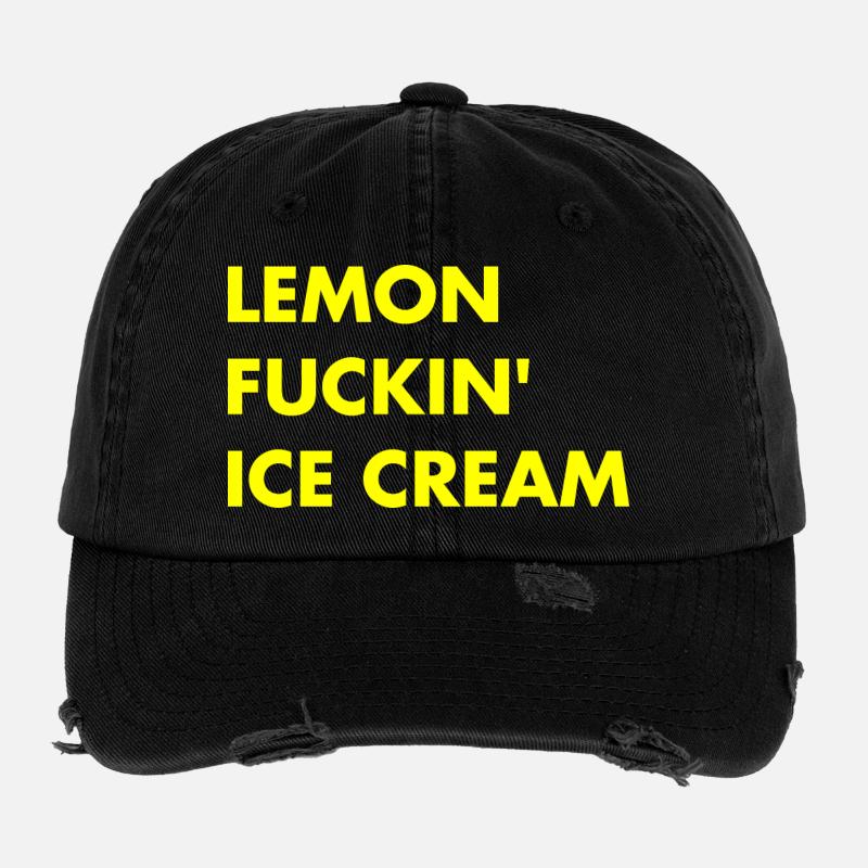 Zitronen Eis - gelber Schriftzug Flexfit Vintage Destroyed Cap