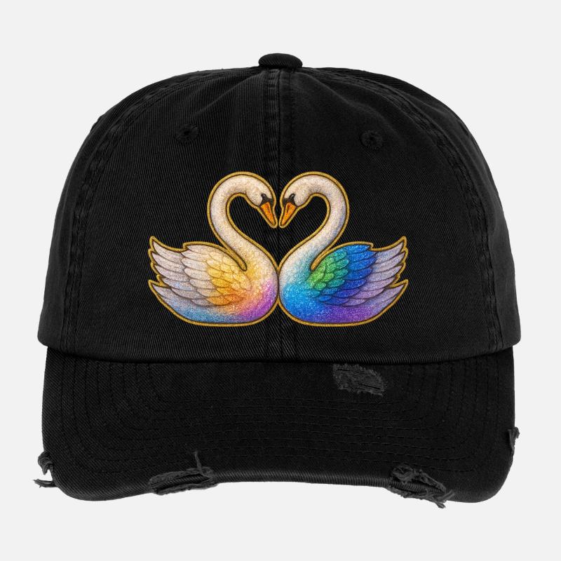 Regenbogenherz Schwanenpaar Flexfit Vintage Destroyed Cap