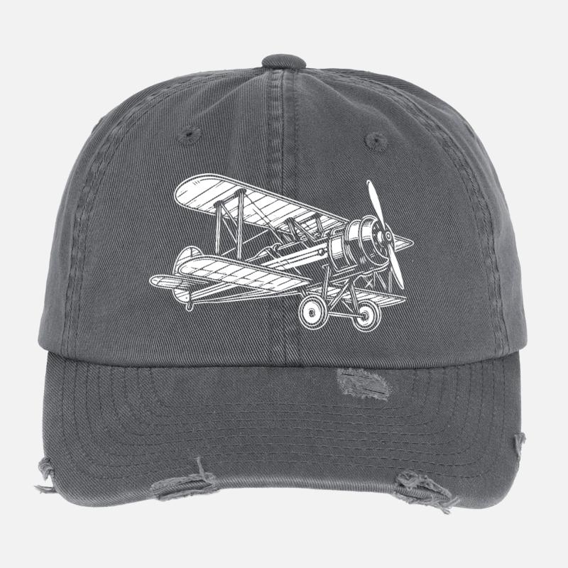 Doppeldecker Oldtimer, Klassisches Flugzeug Design Flexfit Vintage Destroyed Cap