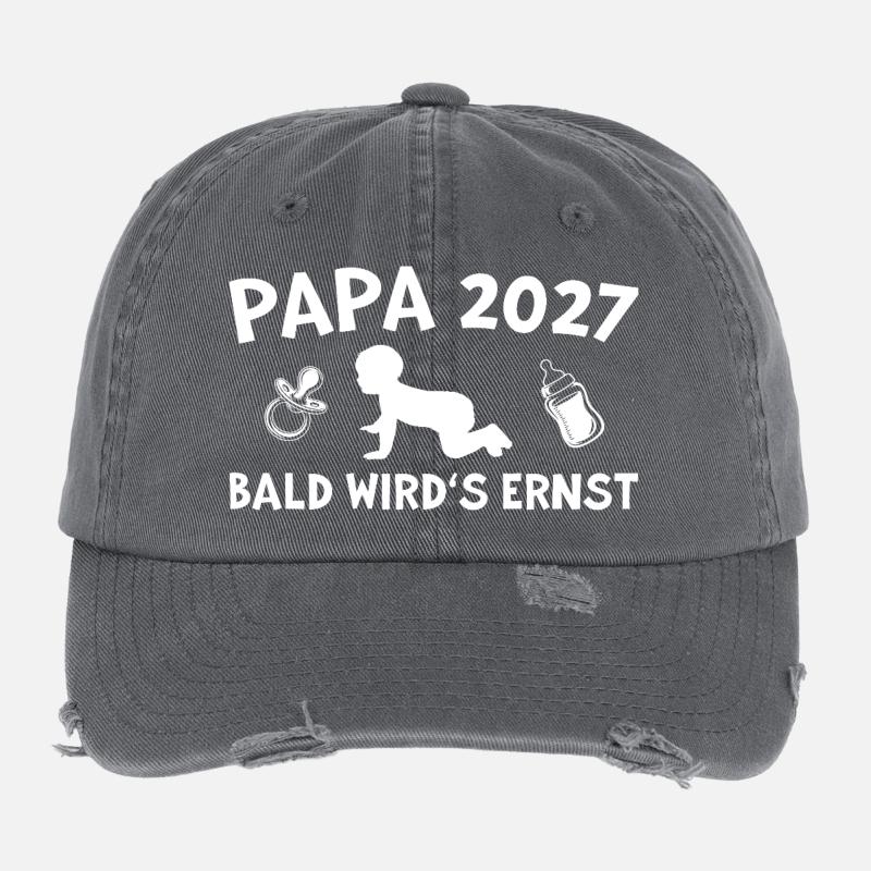 Papa 2027: Witzige Schwangerschaft Verkündung Flexfit Vintage Destroyed Cap