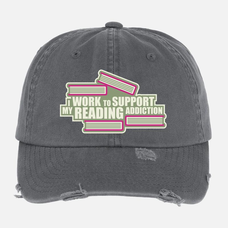 I Work To Support My Reading Addiction Bücher Logo Flexfit Vintage Destroyed Cap