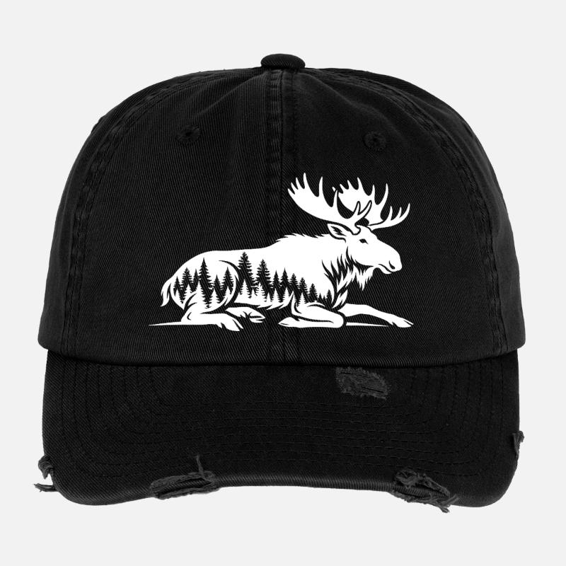 Elch - Flexfit Vintage Destroyed Cap - Schwarz