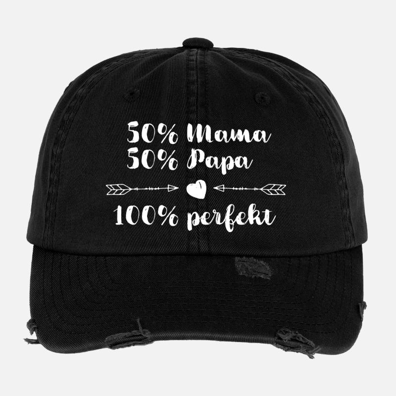 50% Mama + 50% Papa = 100% perfekt - Flexfit Vintage Destroyed Cap - Schwarz