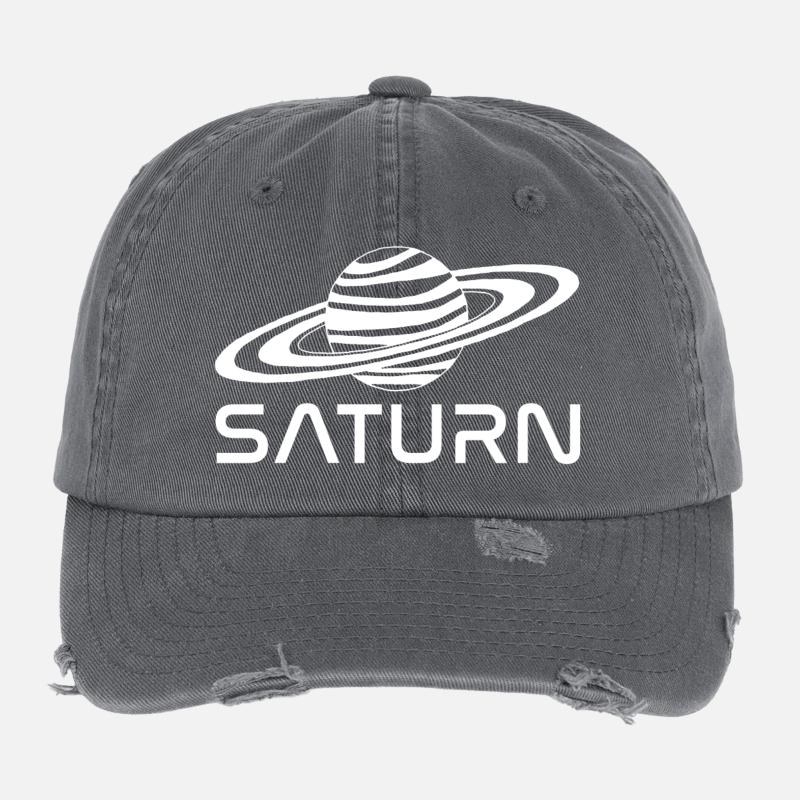 Planète saturne blanche Casquette vintage effet usé Flexfit