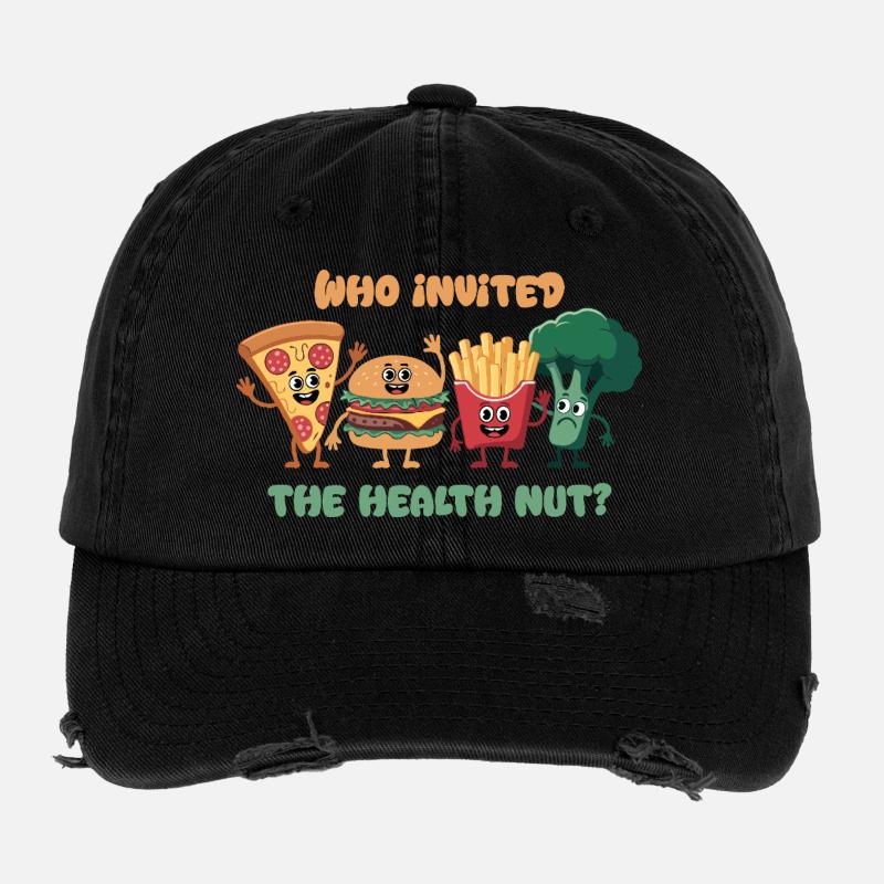 Whimsical Food Characters Illustration - Flexfit Vintage Destroyed Cap - black