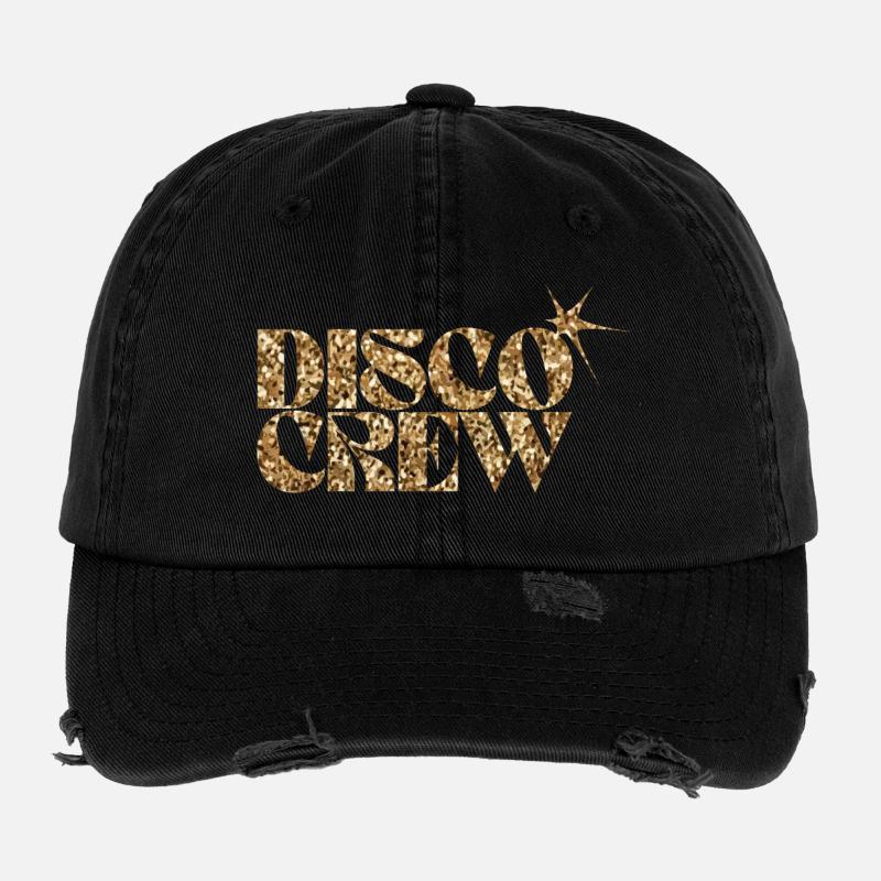 Disco Crew Glitter Gold Logo Flexfit Vintage Destroyed Cap