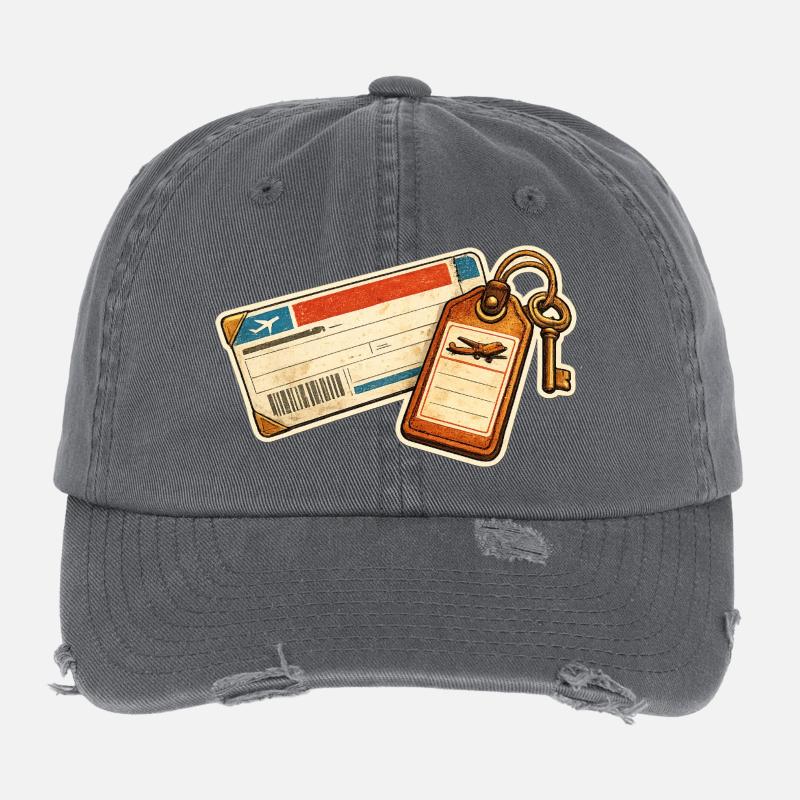 Vintage Airline Ticket Luggage Tag Design Flexfit Vintage Destroyed Cap