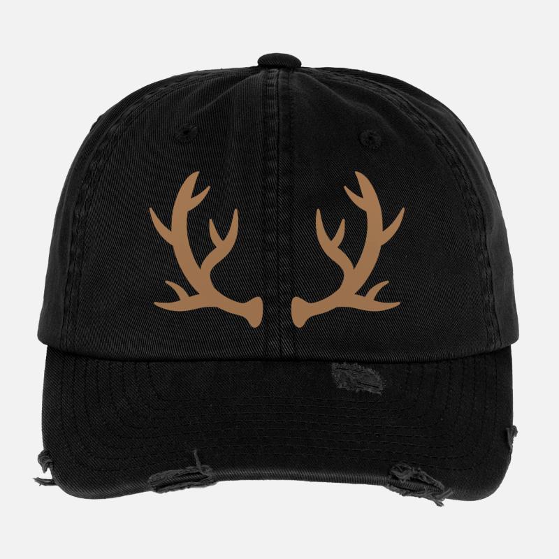 Brown Deer Antlers Silhouette Flexfit Vintage Destroyed Cap