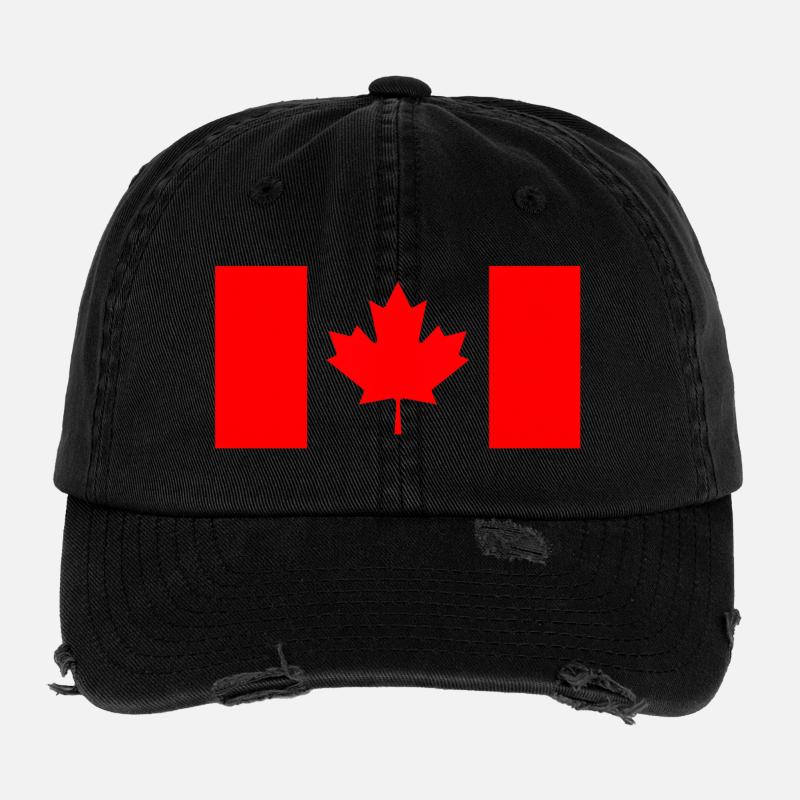 Stylized Red Canadian Flag Flexfit Vintage Destroyed Cap