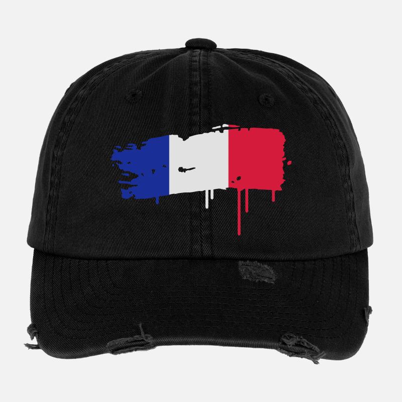 Un drapeau français peint avec un coup de pinceau Casquette vintage effet usé Flexfit