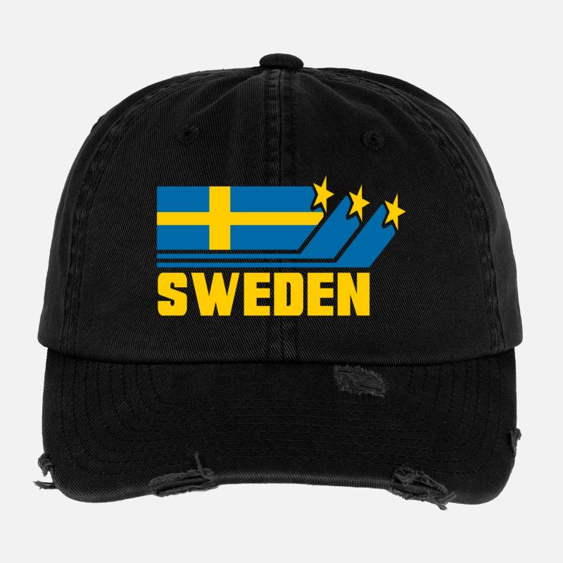 Suède / Suède - Drapeau / Cadeau Casquette vintage effet usé Flexfit