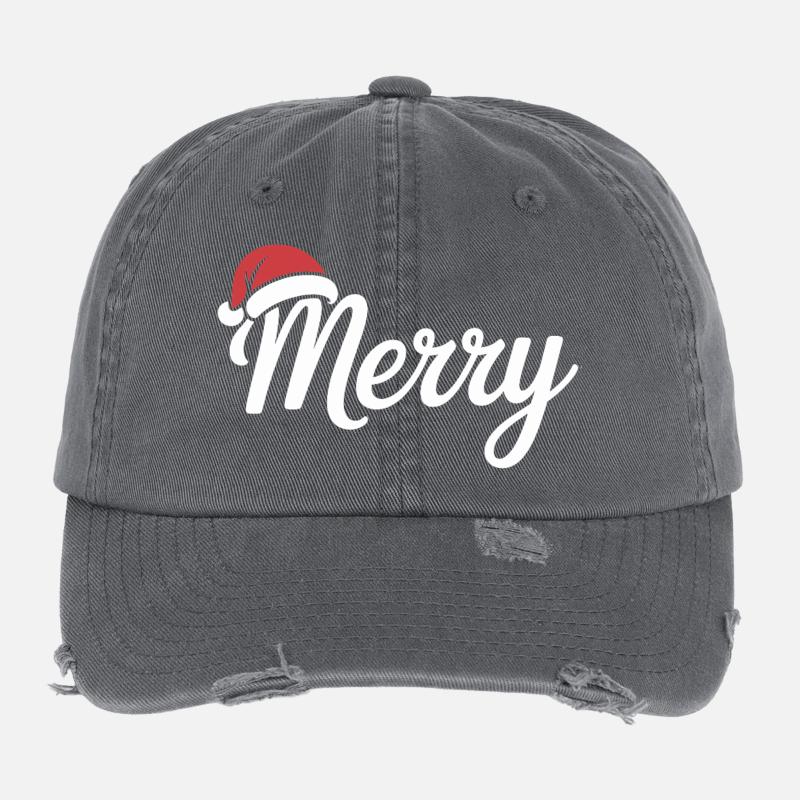 Frohe Weihnachten Skript mit Weihnachtsmütze Flexfit Vintage Destroyed Cap