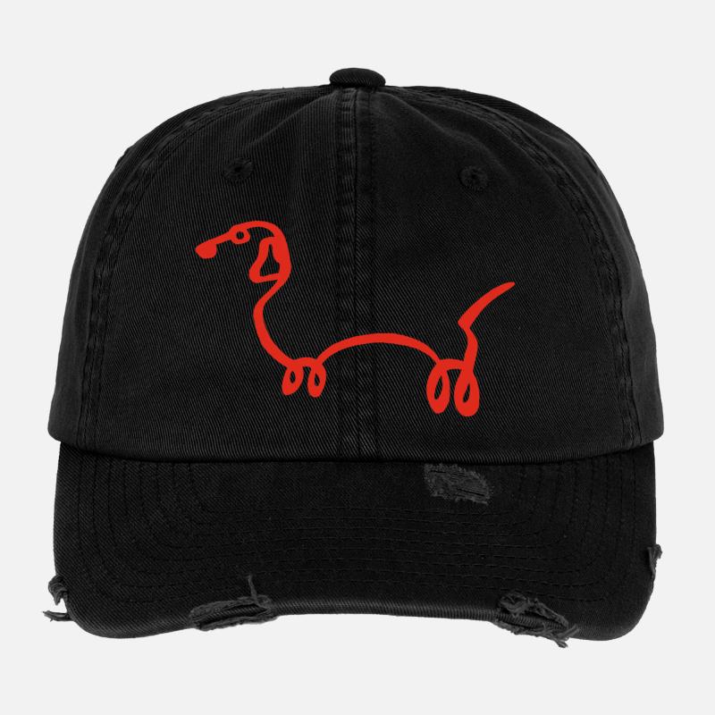 Minimalistischer Roter Wursthund Flexfit Vintage Destroyed Cap