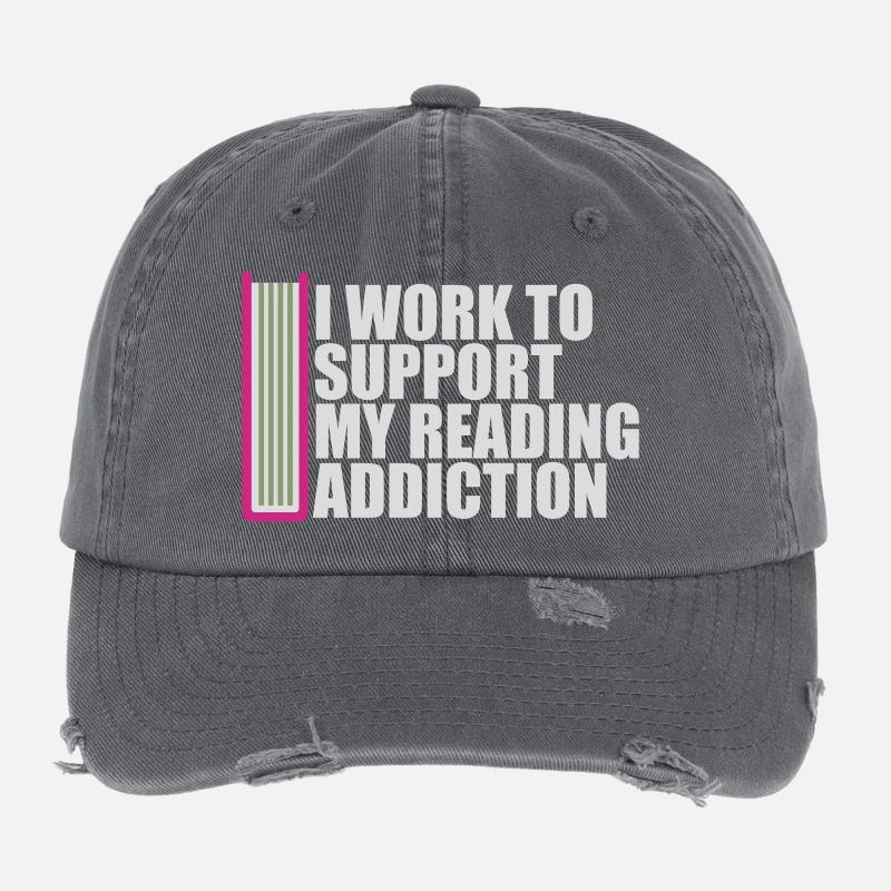 I Work To Support My Reading Addiction Bücher Logo Flexfit Vintage Destroyed Cap